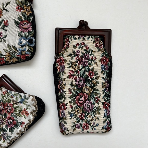 Vintage Tapestry Matching Set Purse Handbag Clutch Coin Purse Glasses Pouch 3pc - Picture 7 of 10